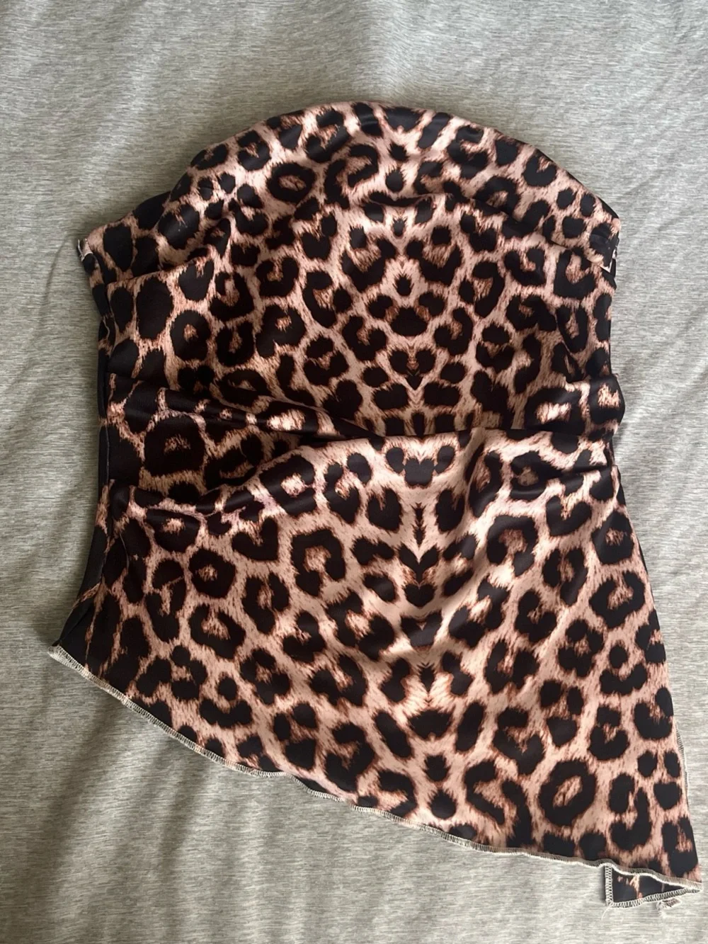 Leopard Print Satin Asymmetric Skirt - Brown/Black